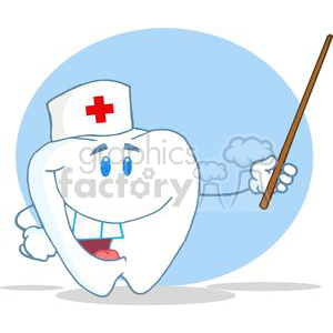   The clipart image features a stylized cartoon of a smiling anthropomorphic tooth. The tooth is wearing a nurse or dentist