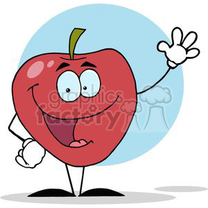 2834-Happy-Cartoon-Apple-Waving-A-Greeting
