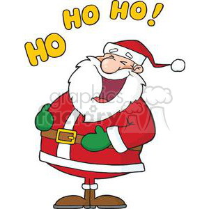 A cheerful Santa Claus laughing with his signature 'Ho Ho Ho!' in a festive Christmas clipart.