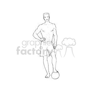 man standing with one foot on a volleyball