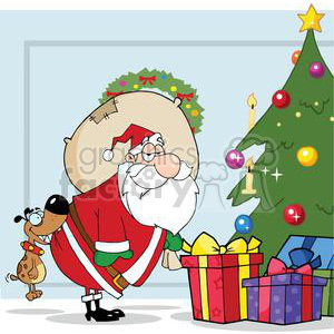 Funny Santa Claus and Dog with Christmas Tree