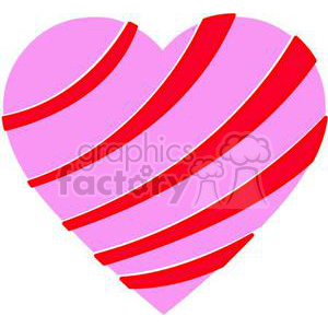 A pink heart with red, diagonal stripes.