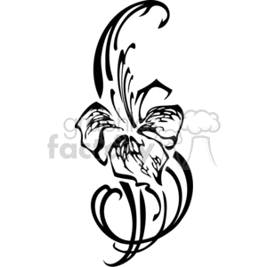 A black and white abstract floral clipart design featuring a stylized flower with curving lines and intricate patterns.