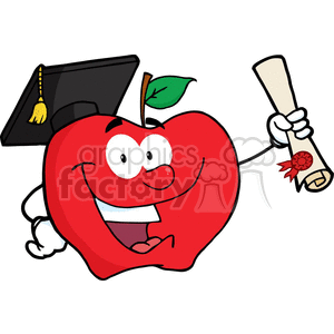 4278-Happy-Apple-Character-Graduate-Holding-A-Diploma