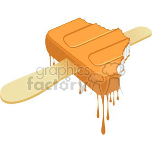 An illustration of a half-eaten orange popsicle with a wooden stick, partially melting.