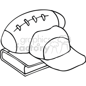 Black and white outline of sports equipment and book