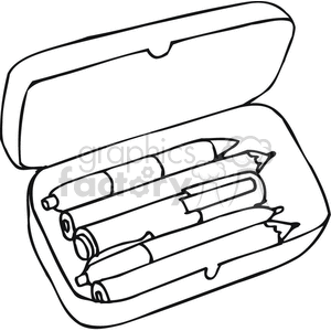 An outline clipart image of a pencil case containing writing tools such as pencils and pens.