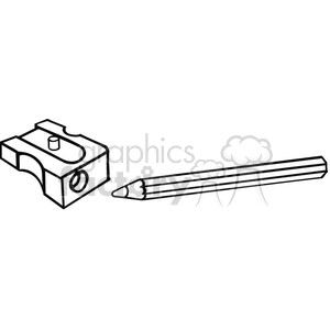 Black and white outline of a pencil and pencil sharpener