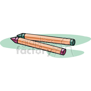 Clipart of two colored crayons, one green and one pink, on a green background.