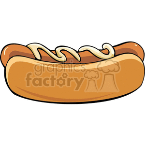 A clipart image of a hot dog with mustard.