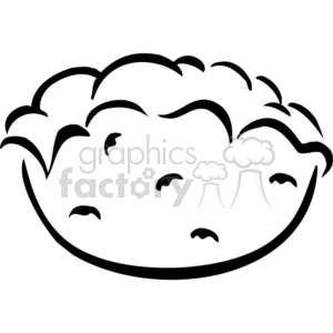 This is a clipart image of a cartoon-style baked potato with eye-like marks, illustrated in black and white.