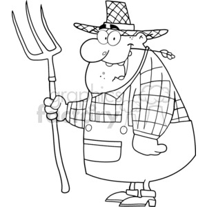 black and white outline of a cartoon farmer