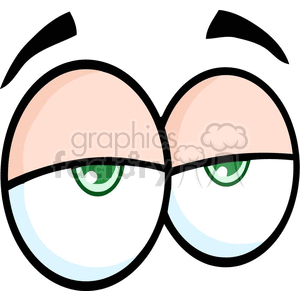 This clipart image features a pair of tired, half-open eyes with green irises and arched eyebrows.