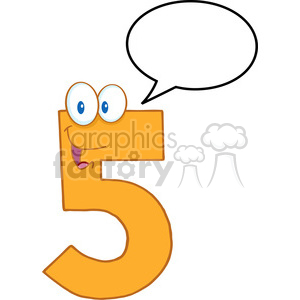 An orange number five character with a happy face and a speech bubble, designed for educational and school-related content.