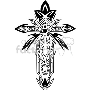 This is a decorative tribal-style cross clipart with intricate black patterns. The design blends elements of traditional religious symbolism with modern tattoo aesthetics, suitable for use in religious and artistic contexts.