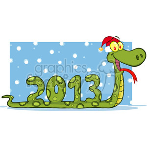The clipart image depicts a funny snake cartoon character wearing a Santa hat. The snake is shown holding up numbers that spell out 