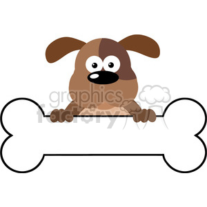 This clipart image features a comical brown dog with floppy ears and large, round eyes holding a giant bone that doubles as a blank sign or banner. The dog has a surprised or funny expression, adding to the playful tone of the clipart.