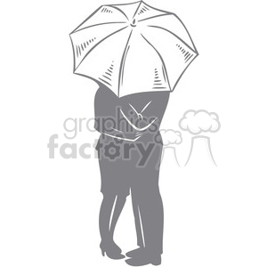 Silhouette of a couple sharing an umbrella, embracing each other romantically.