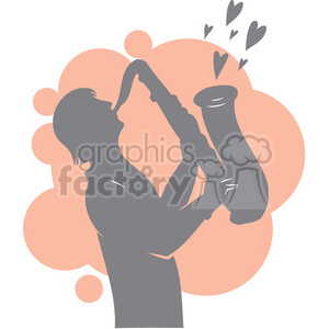 A silhouette of a person playing a saxophone with hearts coming out, set against a soft peach background, symbolizing love and music.