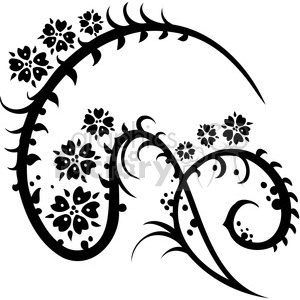 This is a black floral clipart image featuring intricate swirl patterns with flower accents.