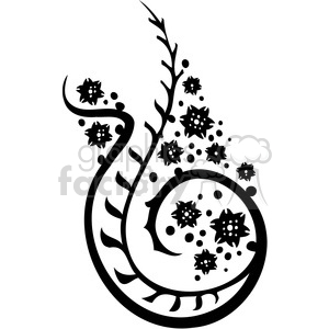 Ornate black and white floral clipart design with abstract leaves and flowers.