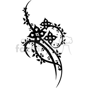 This clipart image features an intricate black floral design with swirling vines and small leaf and dot accents. The design has a tribal or tattoo-like aesthetic.