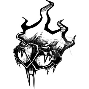 The image shows a stylized, aggressive-looking animal head with flames or fiery shapes emanating from the top, designed in a bold black-and-white, tattoo-like style suitable for vinyl-ready uses.