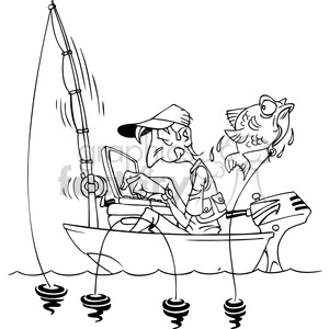 Download Black And White Cartoon Man Fishing In A Small Boat With Laptop Clipart Commercial Use Gif Jpg Png Eps Svg Ai Pdf Clipart 387780 Graphics Factory