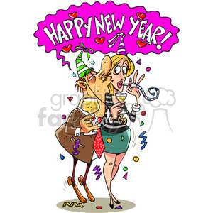 cartoon happy new year kiss