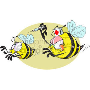 cartoon bee nurse trying give a shot