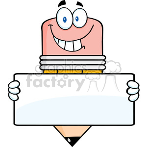   5920 Royalty Free Clip Art Pencil Cartoon Character Holding A Banner 
