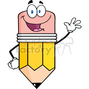 5871 Royalty Free Clip Art Happy Pencil Character Waving For Greeting