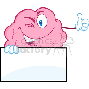 5823 Royalty Free Clip Art Winking Brain Character Holding A Thumb Up Over Sign