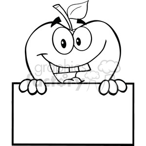 5959 Royalty Free Clip Art Smiling Apple Hiding Behind A Sign