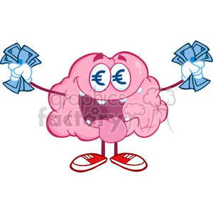 5833 Royalty Free Clip Art Euro Money Loving Brain Cartoon Character