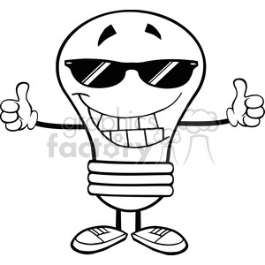 6085 Royalty Free Clip Art Smiling Light Bulb With Sunglasses Giving A Double Thumbs Up