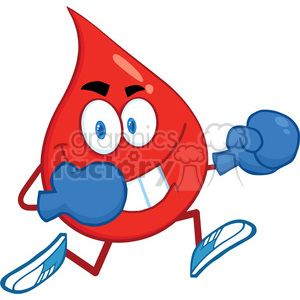 6193 Royalty Free Clip Art Red Blood Drop Character Running With Boxing Gloves