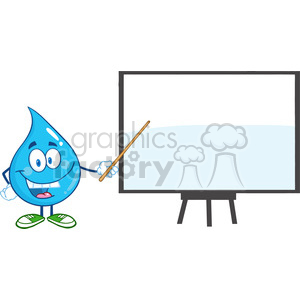 6222 Royalty Free Clip Art Water Drop Character With Pointer Presenting On A Board