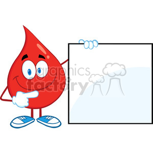 6177 Royalty Free Clip Art Red Blood Drop Cartoon Character Showing A Blank Sign