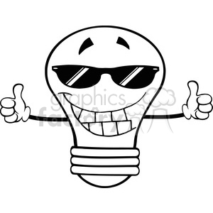 6158 Royalty Free Clip Art Smiling Light Bulb With Sunglasses Giving A Double Thumbs Up