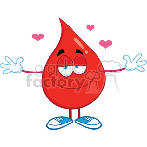 6197 Royalty Free Clip Art Smiling Red Blood Drop Character With Open Arms For Hugging