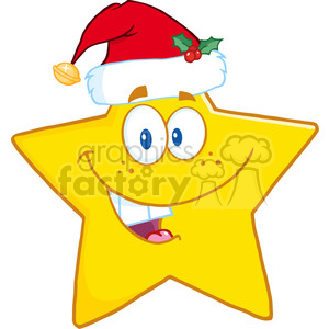   6718 Royalty Free Clip Art Smiling Star Cartoon Mascot Character With Santa Hat 