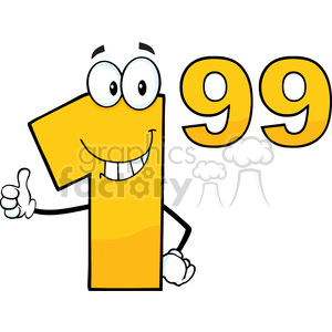   6695 Royalty Free Clip Art Price Tag Number 1-99 Cartoon Mascot Character Giving A Thumb Up 