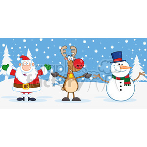   6681 Royalty Free Clip Art Santa Claus,Rudolph Reindeer And Snowman 