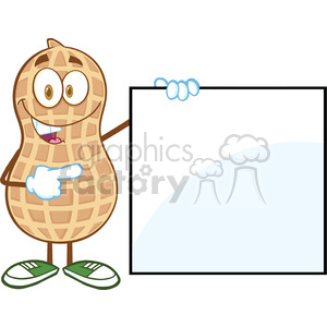 6599 Royalty Free Clip Art Peanut Cartoon Mascot Character Showing A Blank Sign