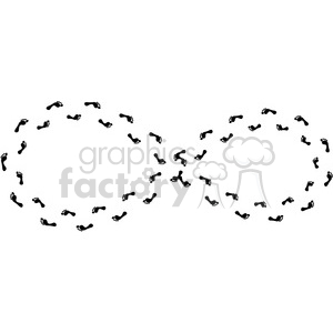 Clipart image of black human footprints arranged in the shape of the infinity symbol on a white background.