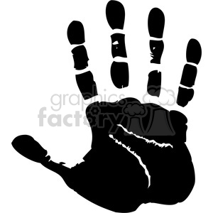 A black handprint clipart image with distinct palm and finger details.