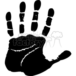 A black handprint illustration showing the outline and details of a human palm.