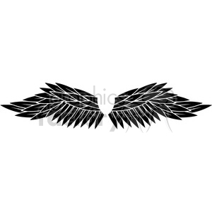 Silhouette of a pair of black angel or bird wings with detailed feather patterns.