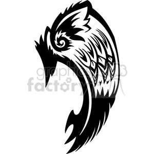 Abstract tribal tattoo design depicting an eagle in black and white. The design features intricate, bold lines and sharp angles that create a dynamic and striking visual.